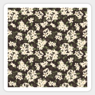 Cream and yellow flowers over brown background Sticker